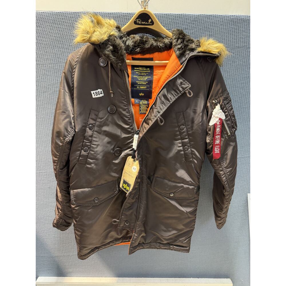 Alpha Industries Cold Weather Jacket Slim-Fit Men Sz XS Brown Pre-Owned